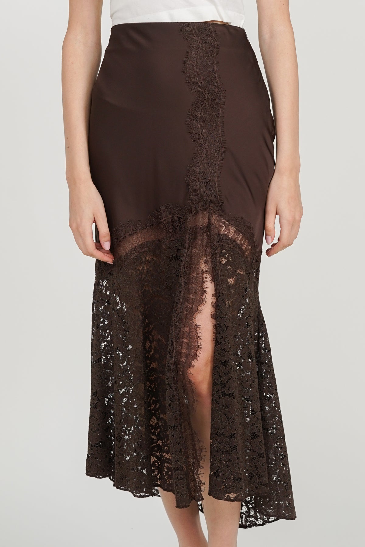 Fishtail Skirt in Brown Lace Trim
