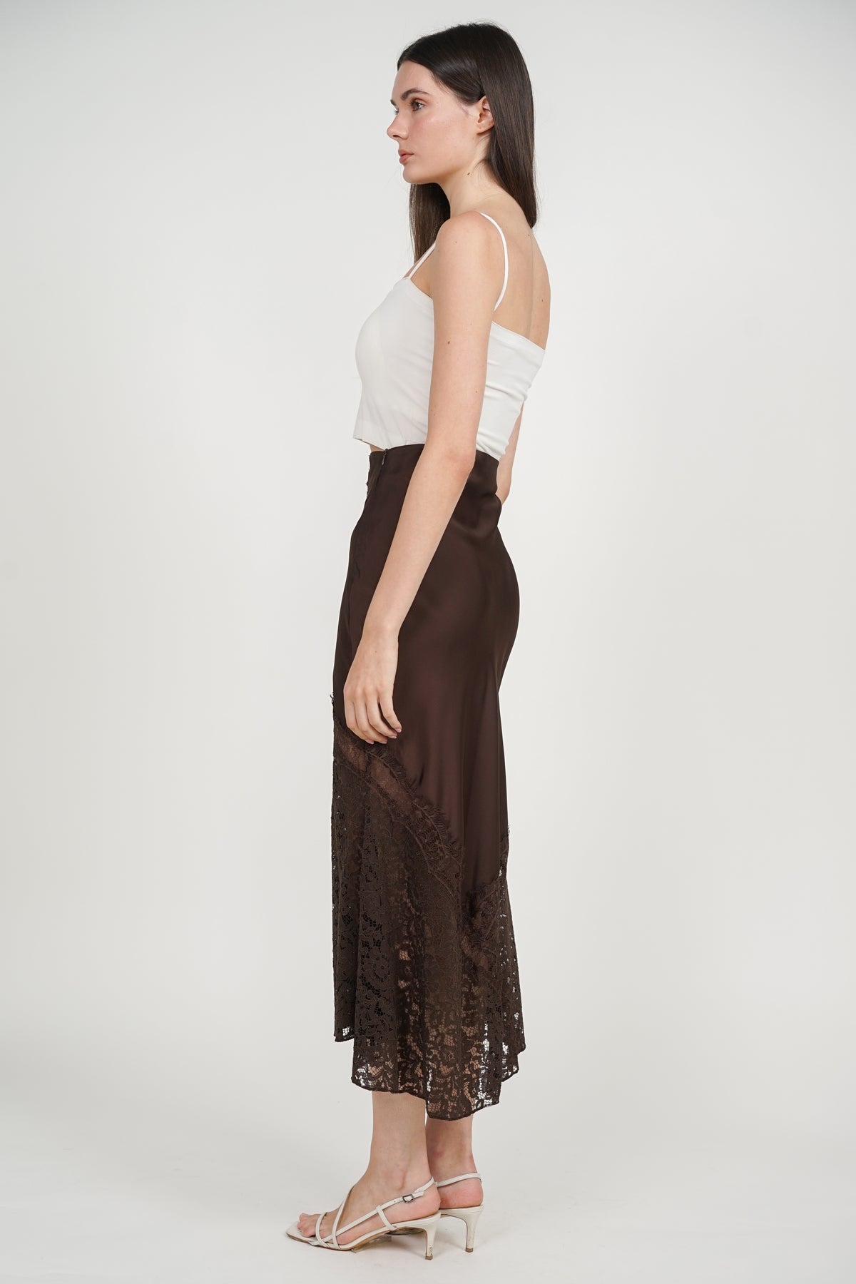 Fishtail Skirt in Brown Lace Trim