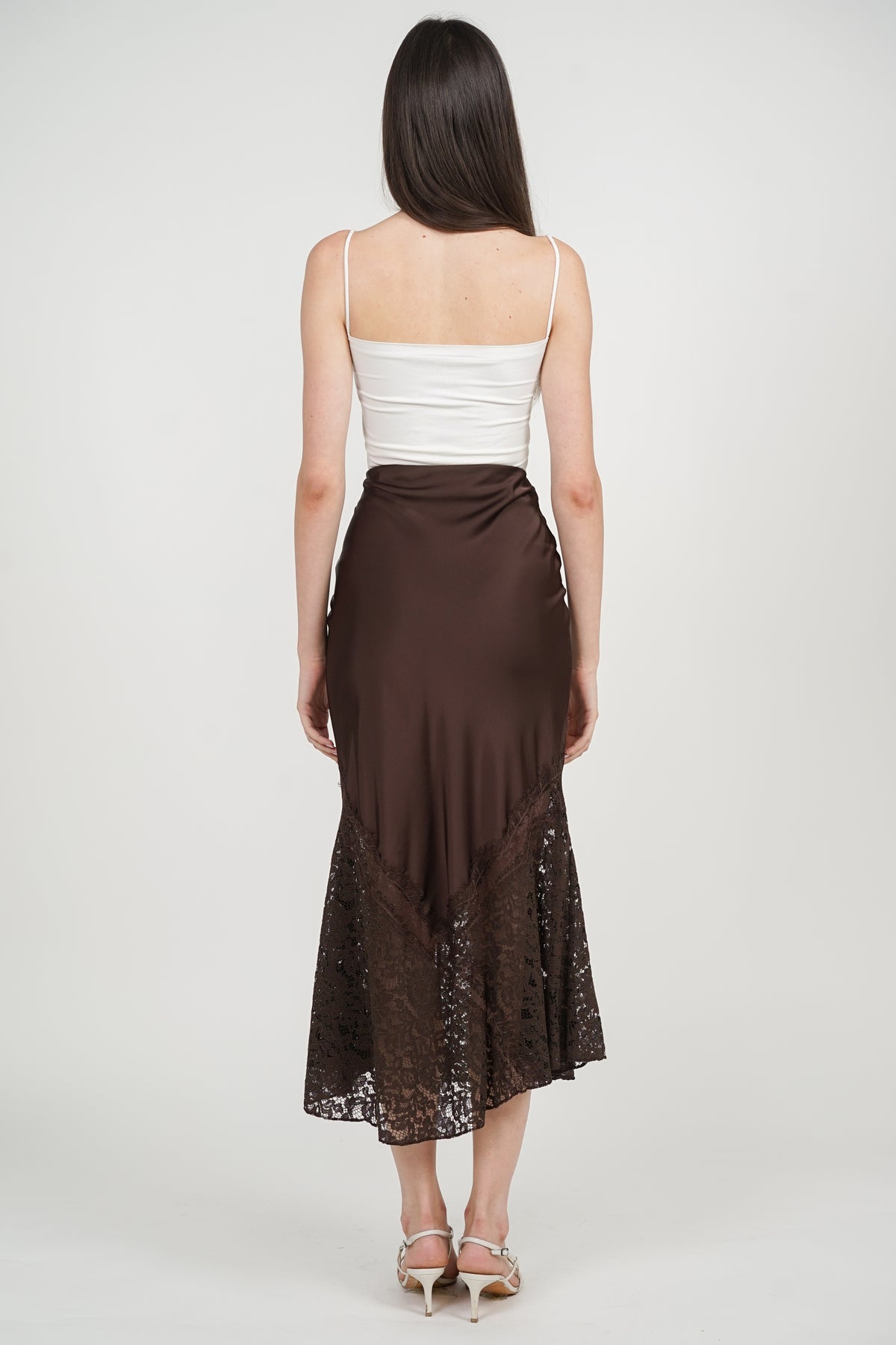 Fishtail Skirt in Brown Lace Trim