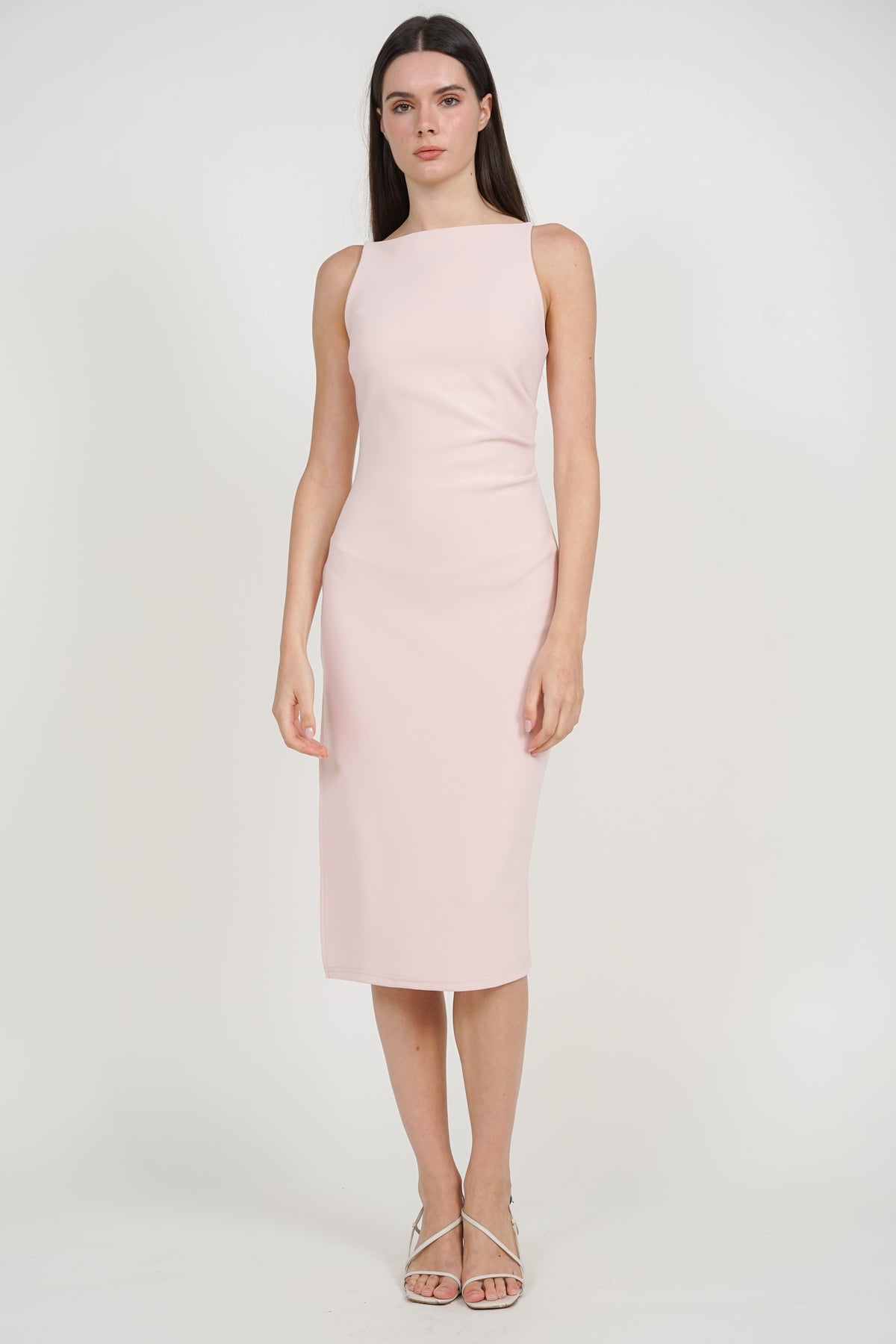 Draped Square Neck Side Slit Dress in Pink