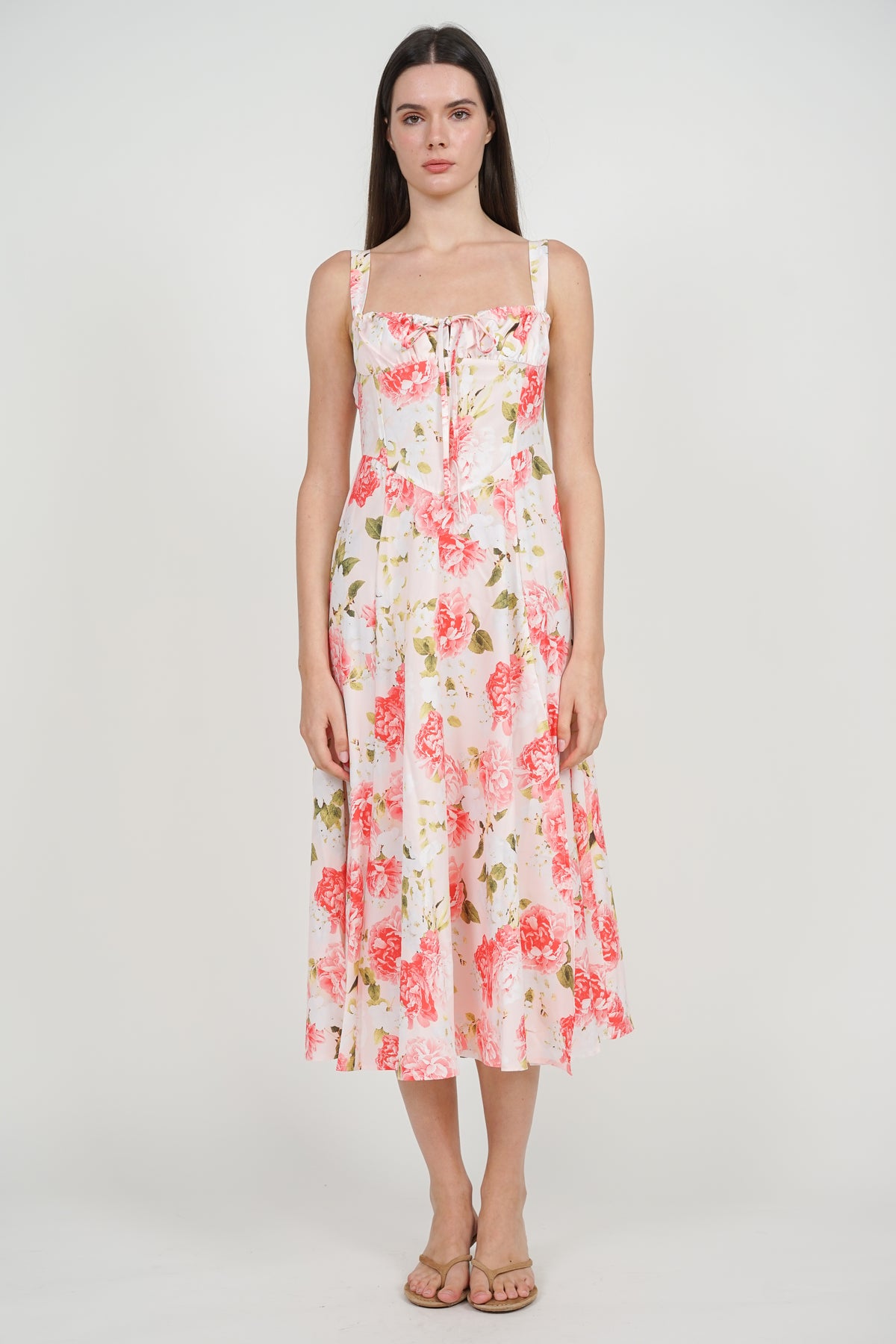 Bustier Side Slit Dress in Pink Peony