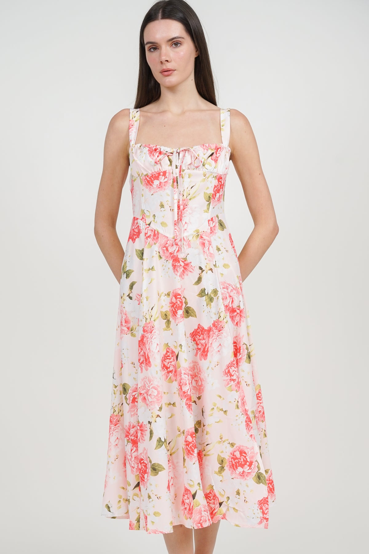 Bustier Side Slit Dress in Pink Peony