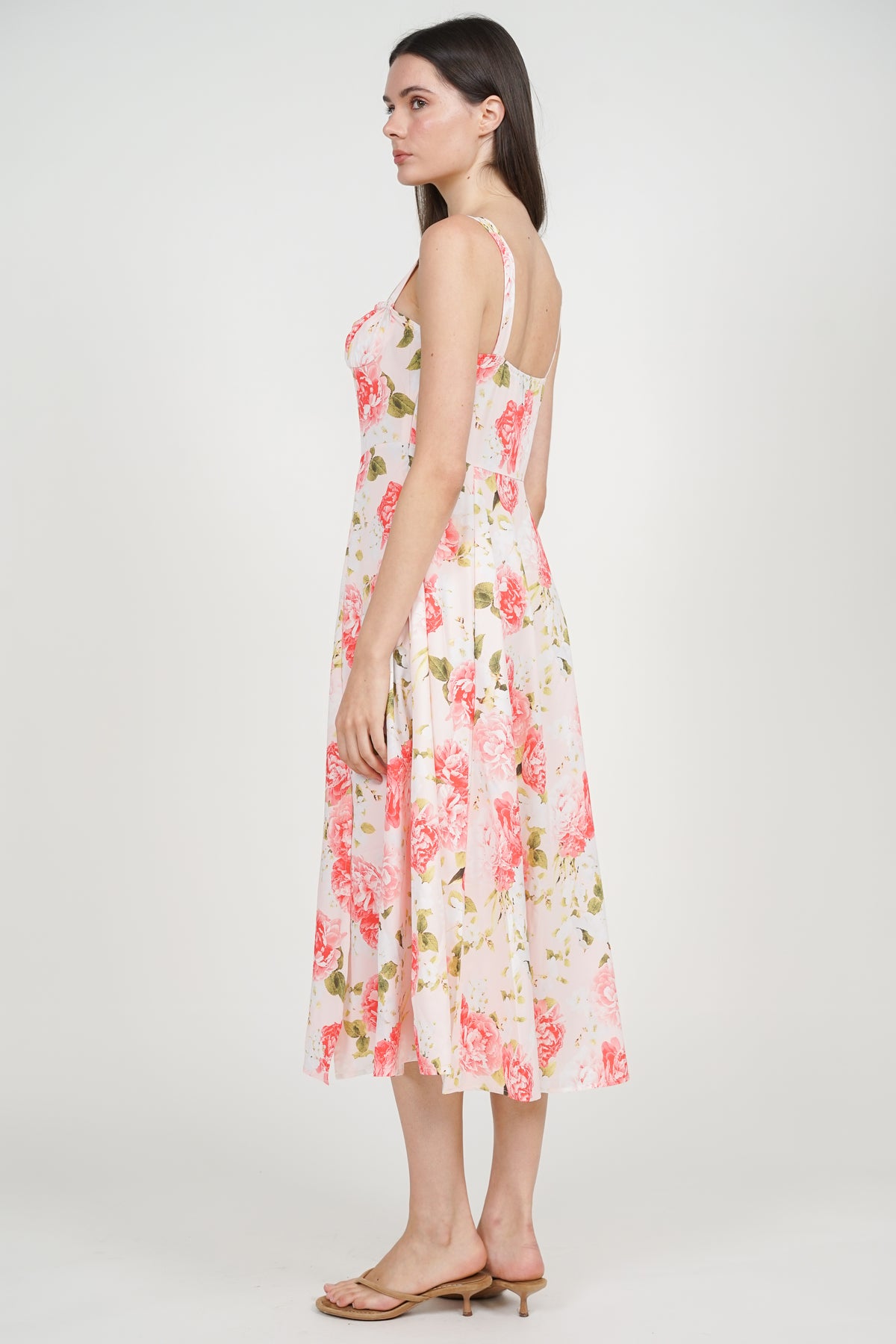 Bustier Side Slit Dress in Pink Peony