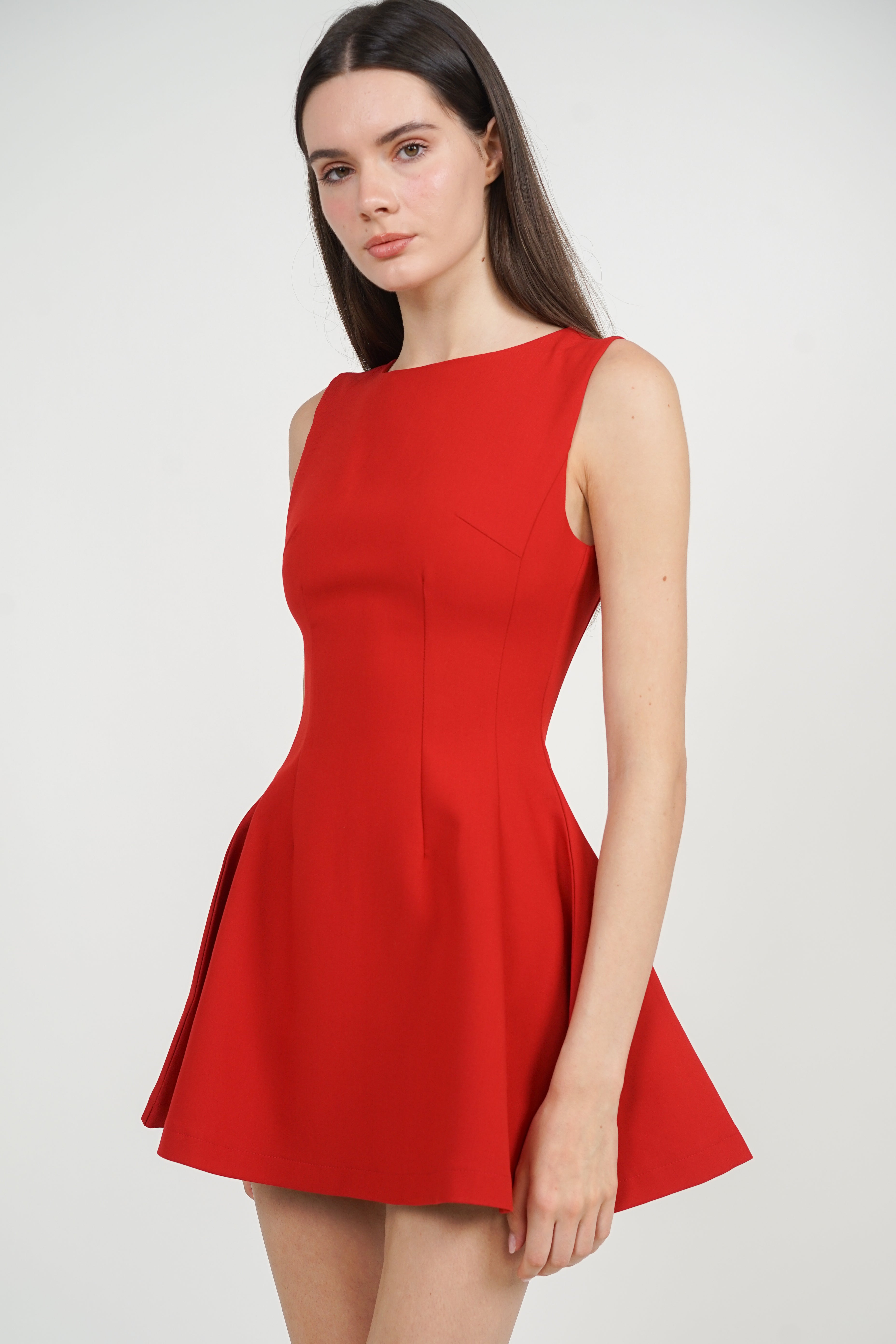 Sleeveless A-Line Mini Dress in Red