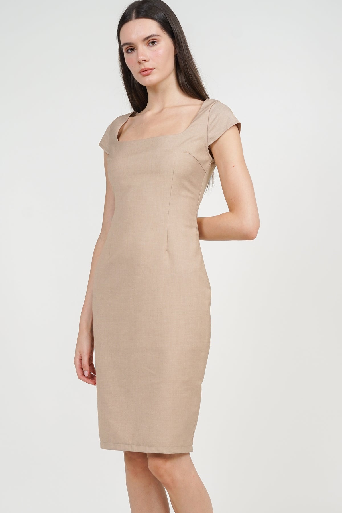 Cap Sleeve Midi Dress in Apricot