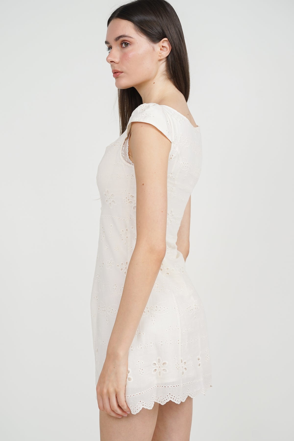 Crochet Lace A-Line Short Dress in Cream White