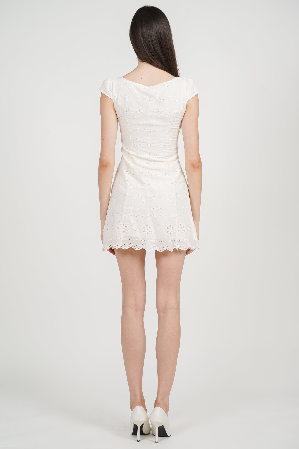 Crochet Lace A-Line Short Dress in Cream White