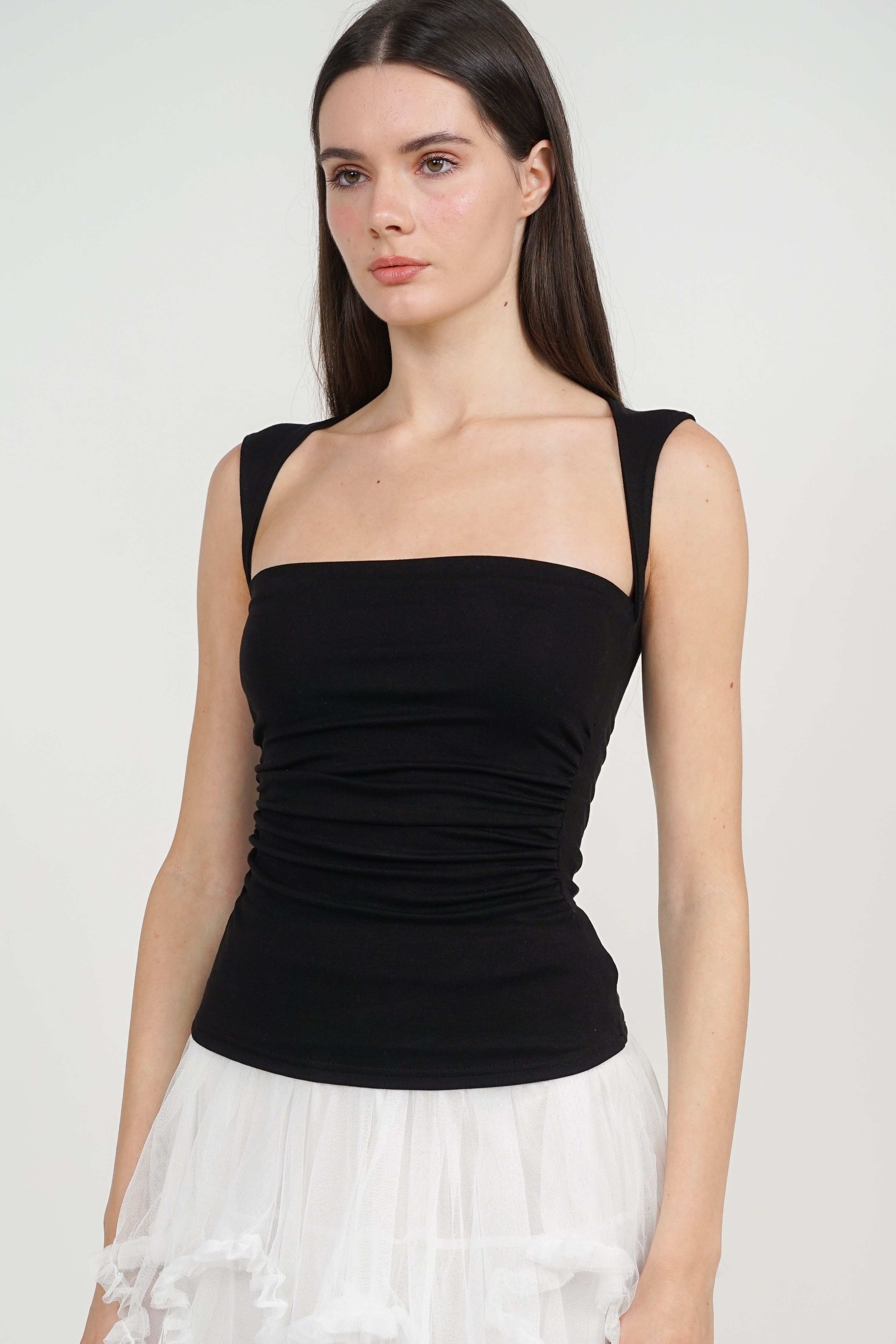Square Neck Tank Top in Black