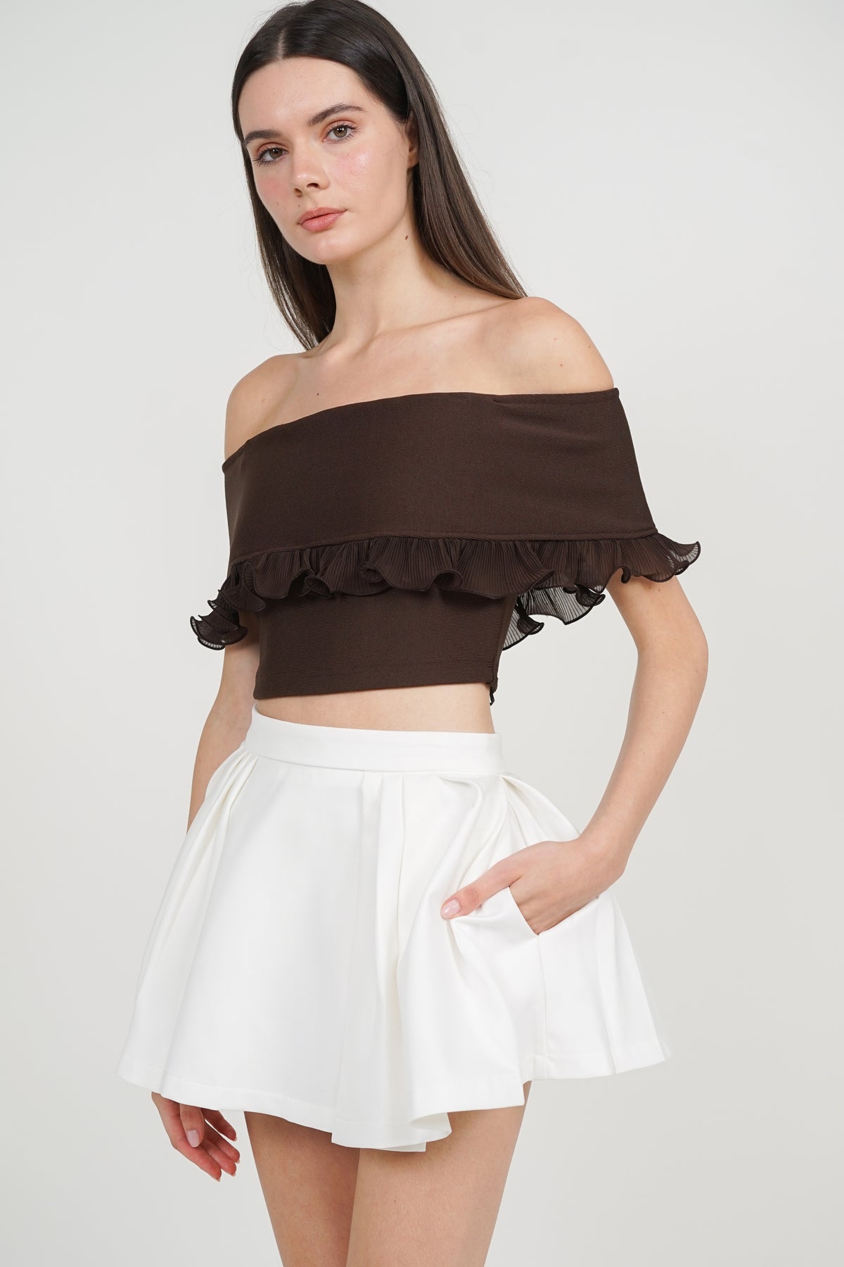 Side Flare Pleated Skorts in White