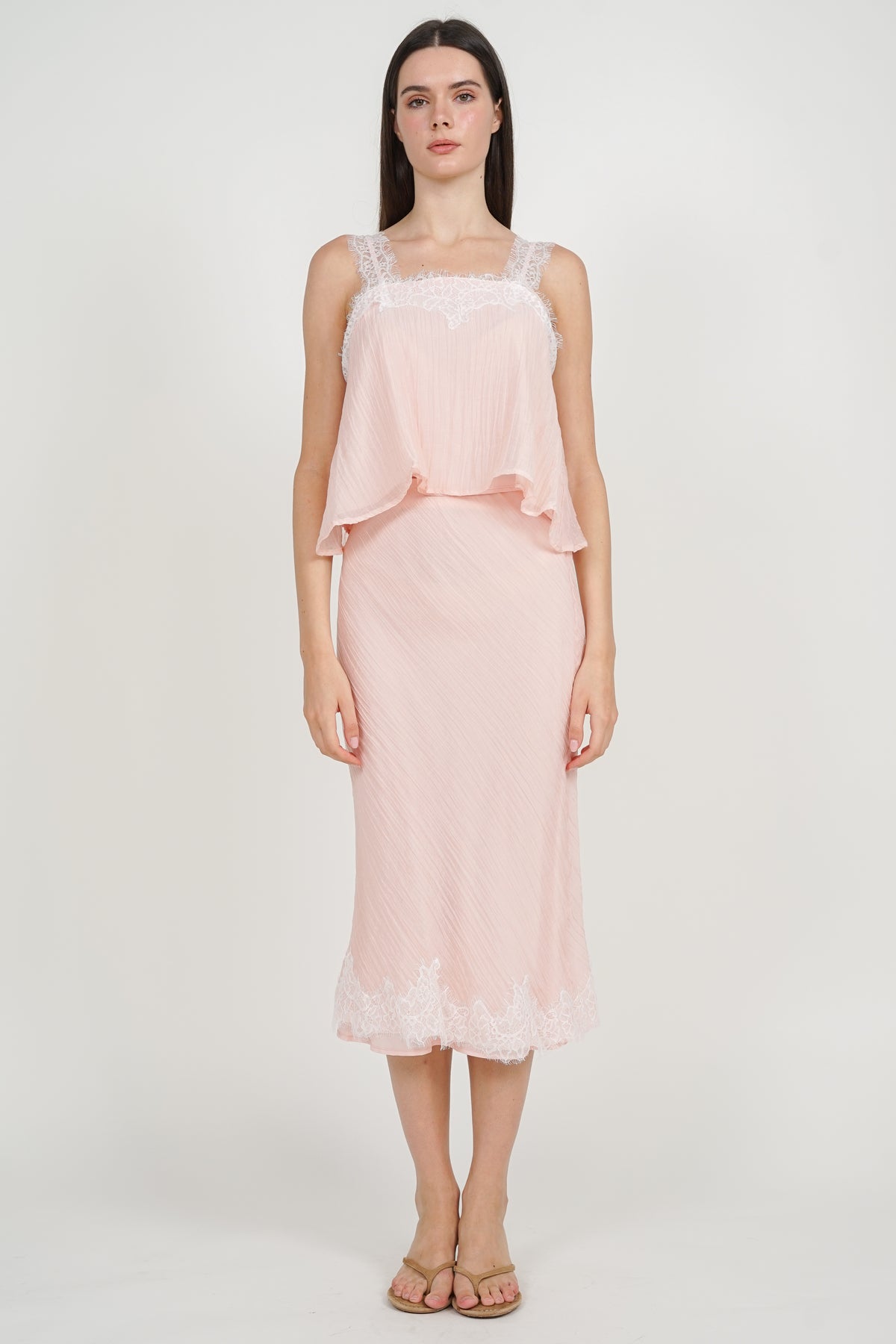 A-Line Lace Hem Skirt in Pink