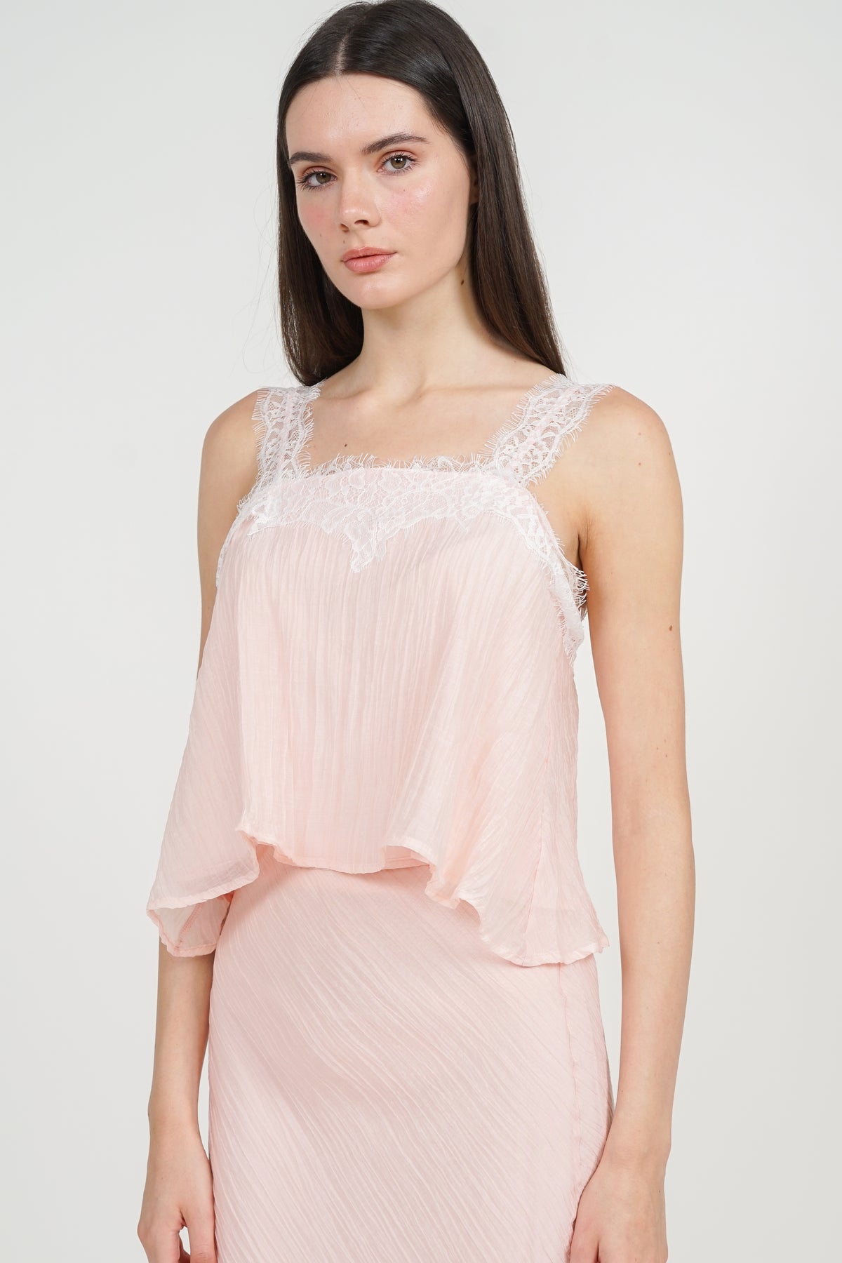 Cami Lace Slip On Top in Pink