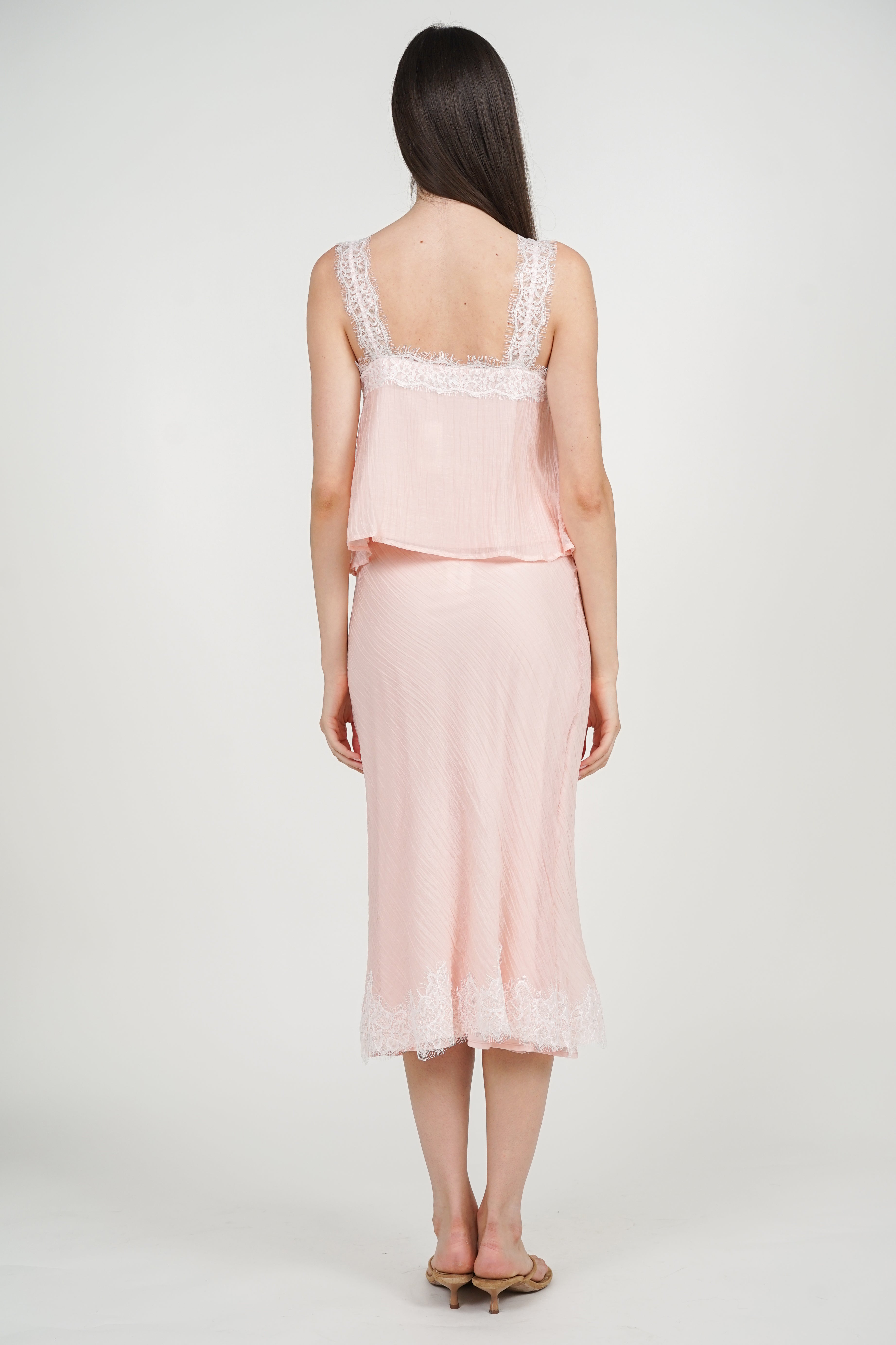 A-Line Lace Hem Skirt in Pink