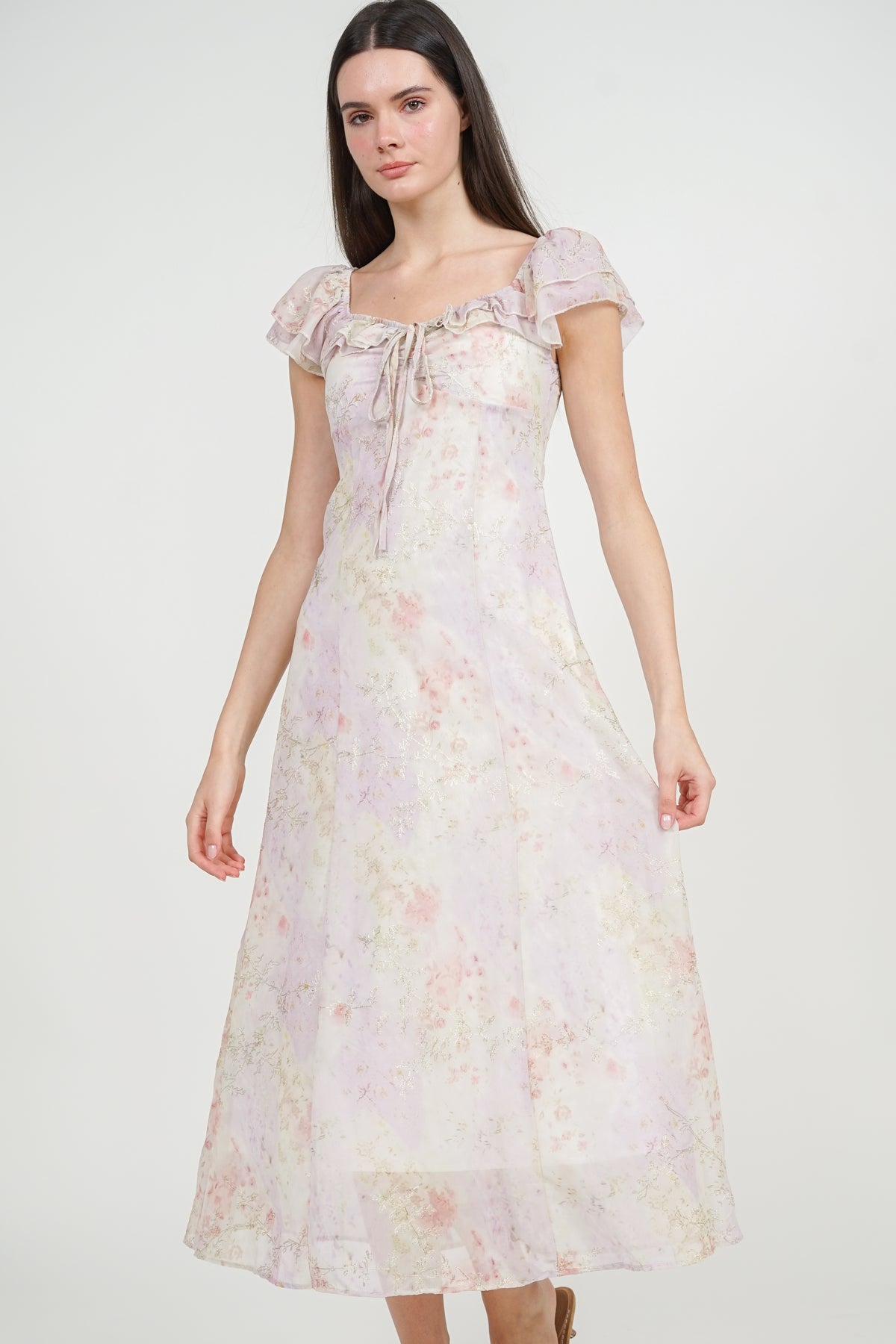 Two-way Ruffle Dress in Lilac Floral