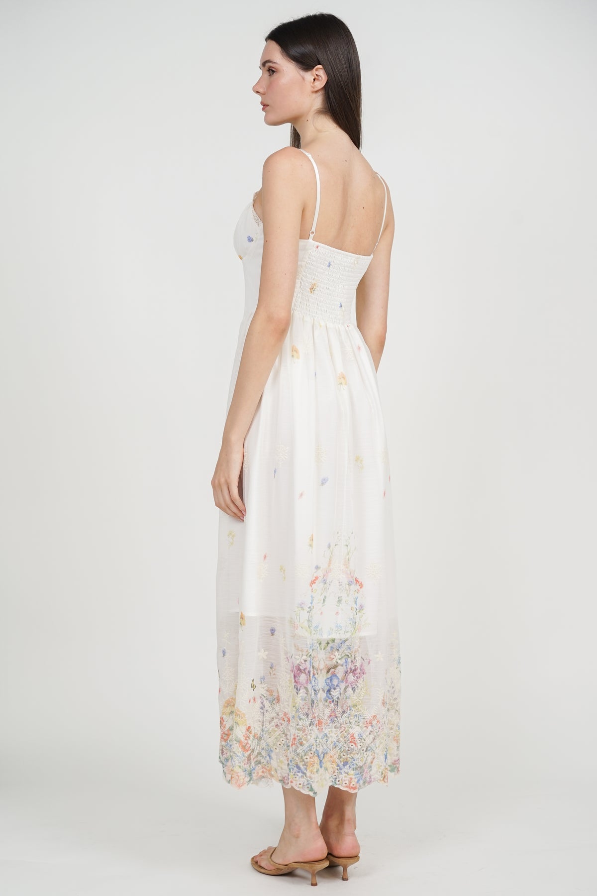 Ruched Bust Cami Dress in White Floral
