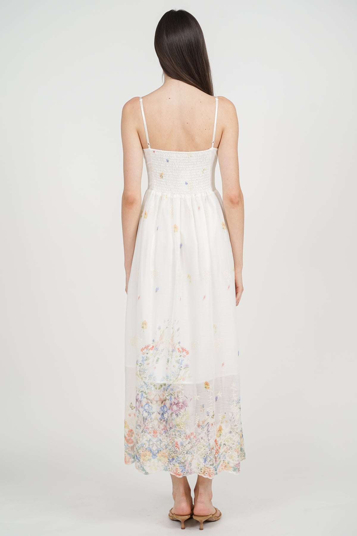Ruched Bust Cami Dress in White Floral
