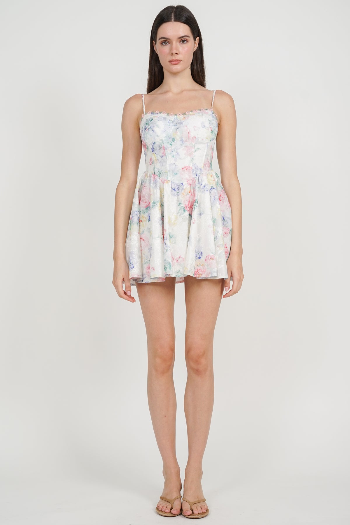 Bustier Gathered Mini Dress in Multi Rose