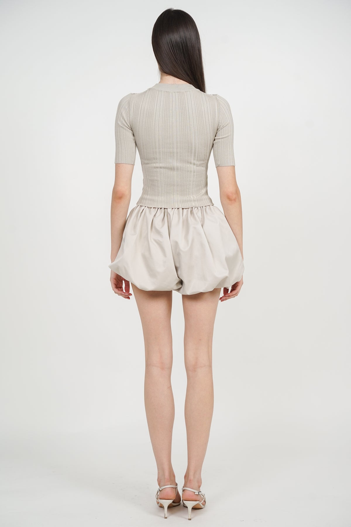 Round Neck Ribbed Knit Top in Milk Tea