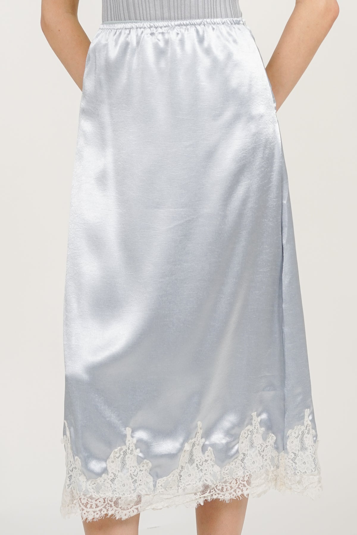 Slip On Patchwork Lace Skirt in Dusty Blue