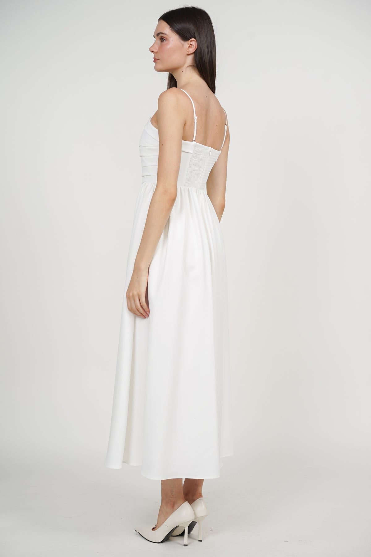 Maxi Pleated Flare Dress in White