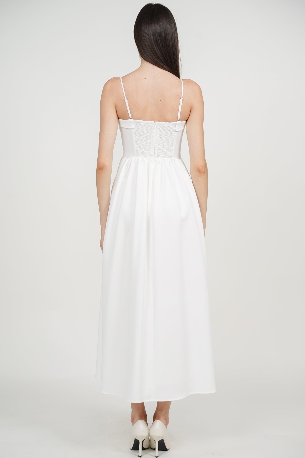 Maxi Pleated Flare Dress in White