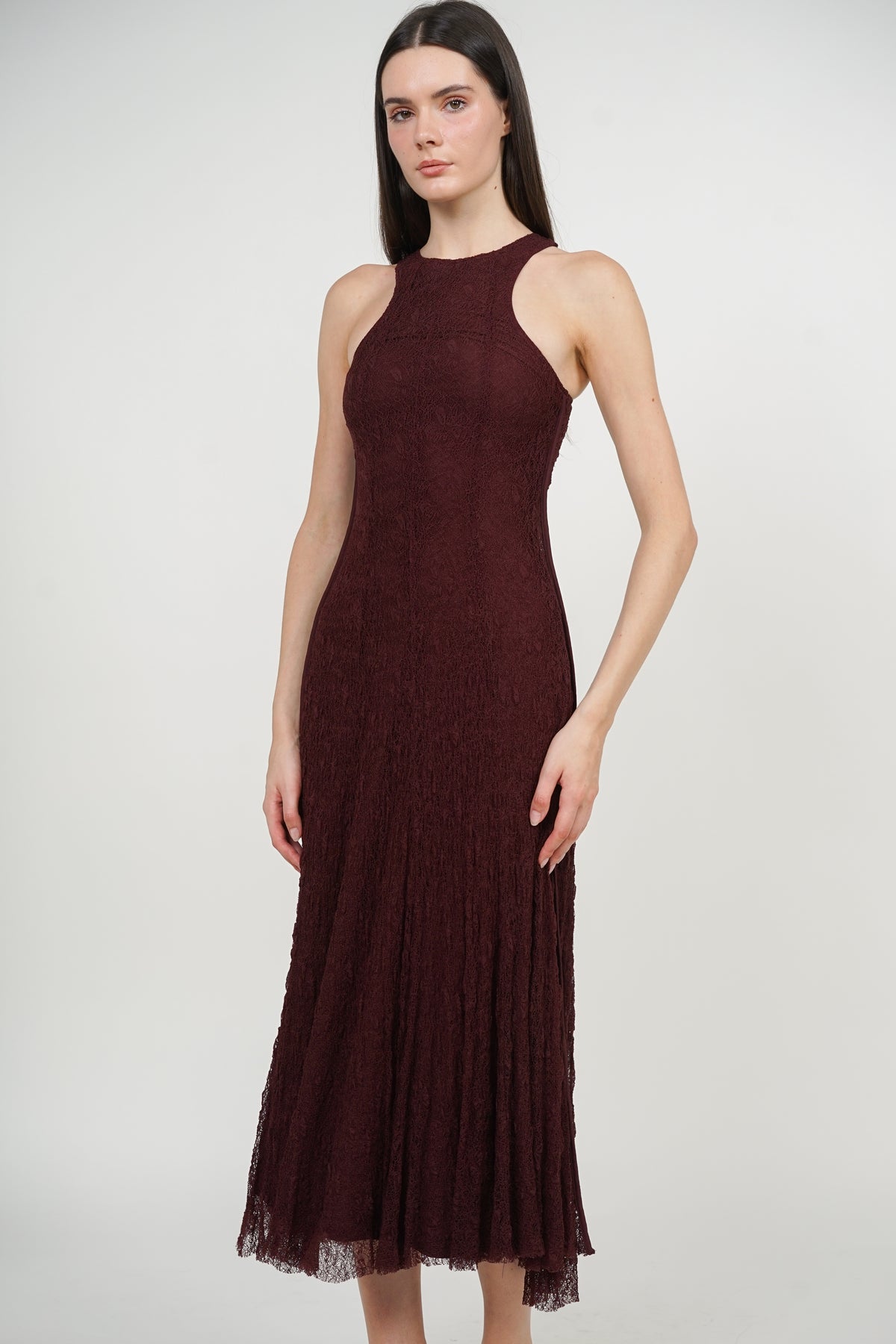 Racerback Tank Maxi Lace Dress in Burgundy