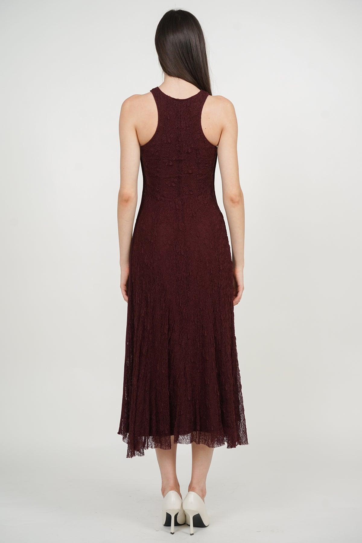 Racerback Tank Maxi Lace Dress in Burgundy