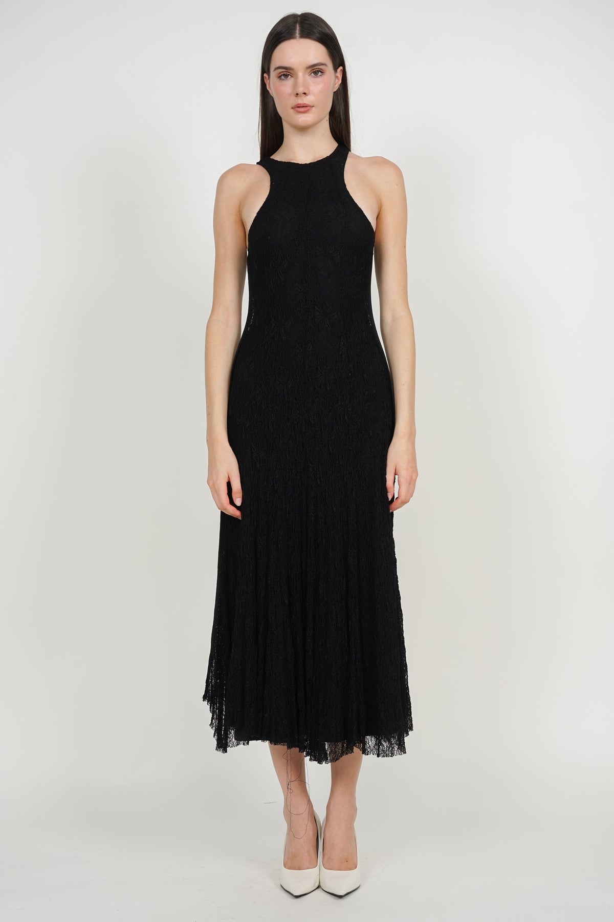 Racerback Tank Maxi Lace Dress in Black