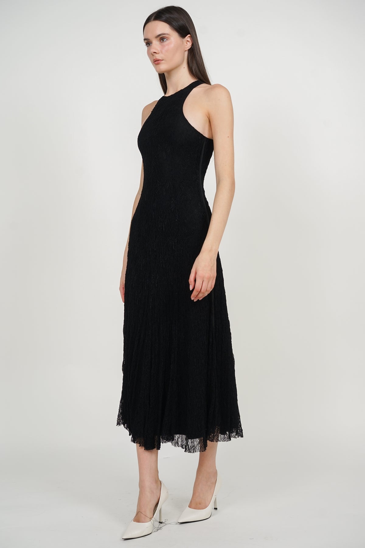 Racerback Tank Maxi Lace Dress in Black