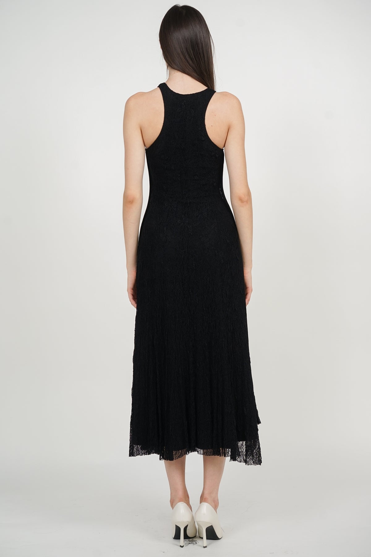 Racerback Tank Maxi Lace Dress in Black