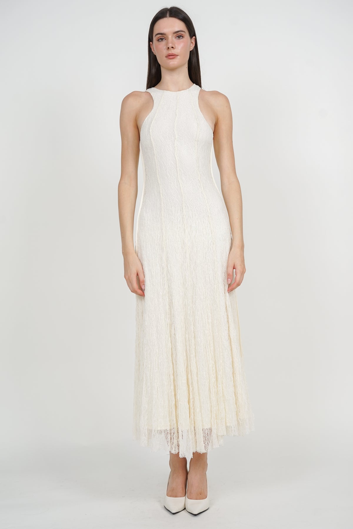 Racerback Tank Maxi Lace Dress in Ecru