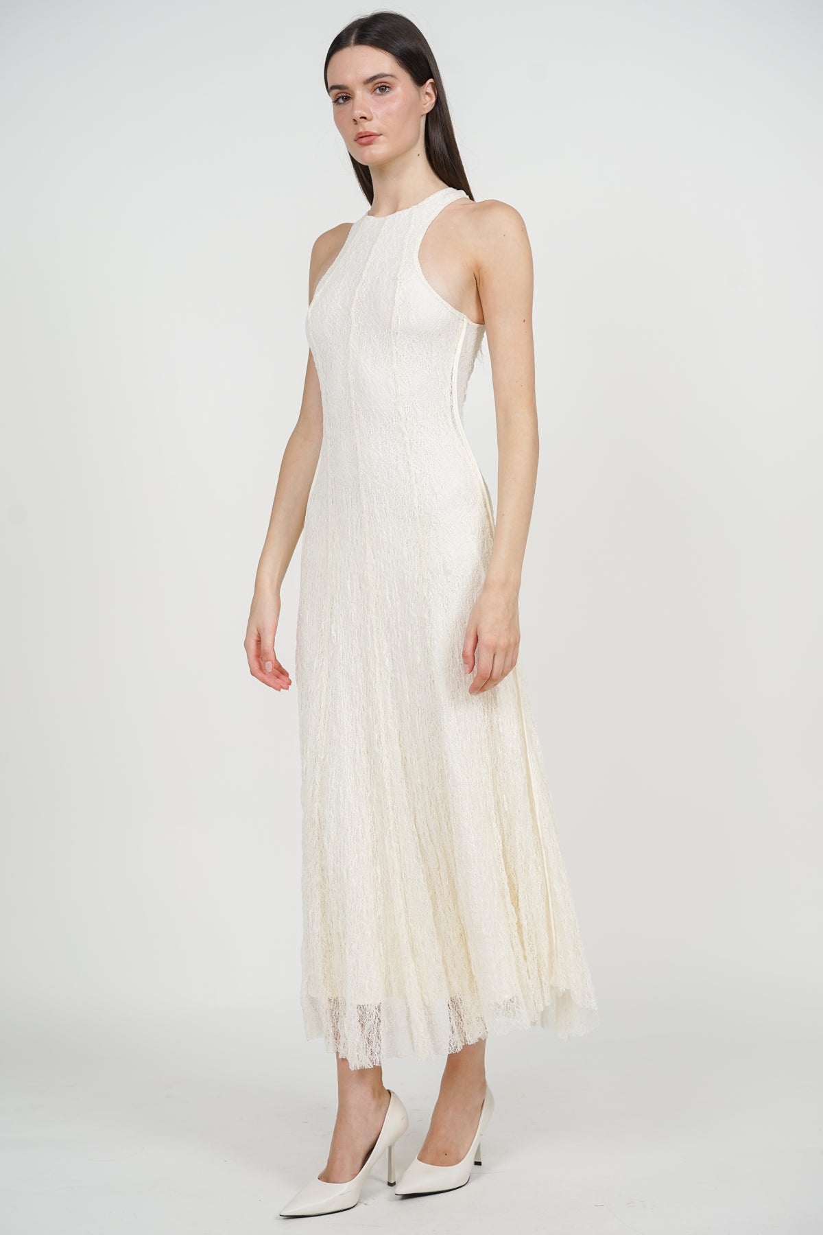 Racerback Tank Maxi Lace Dress in Ecru