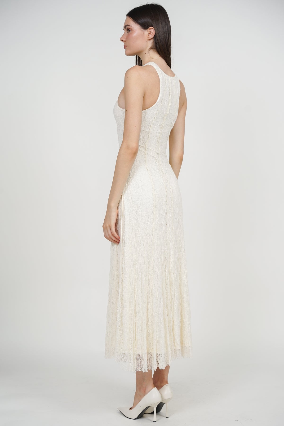 Racerback Tank Maxi Lace Dress in Ecru