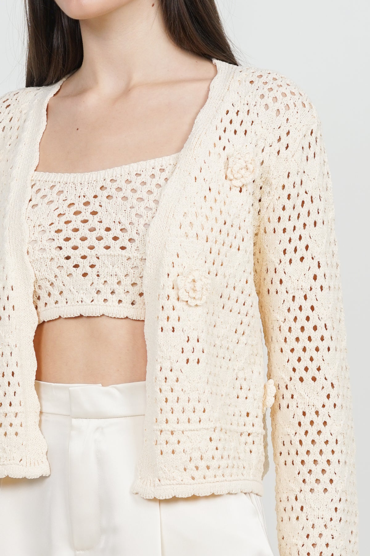 3D Flower Cardigan in Apricot
