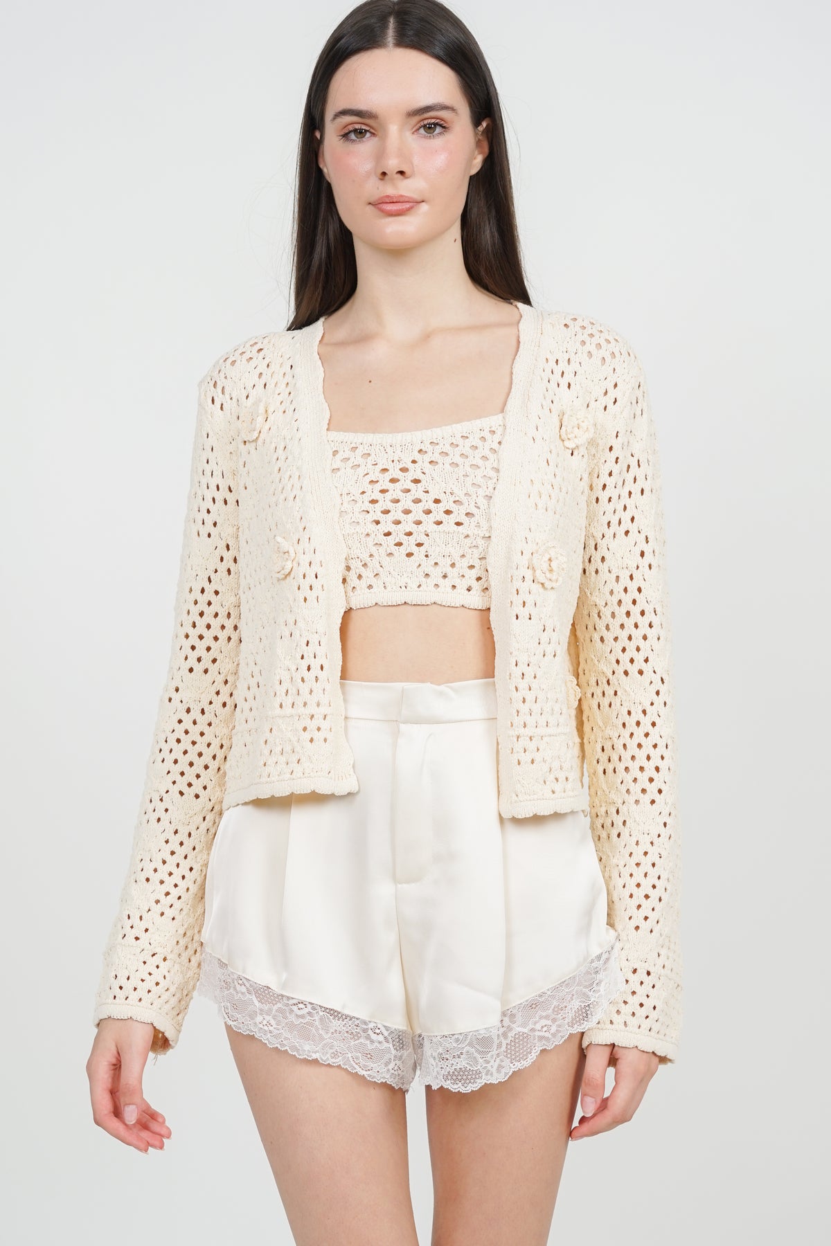 3D Flower Cardigan in Apricot