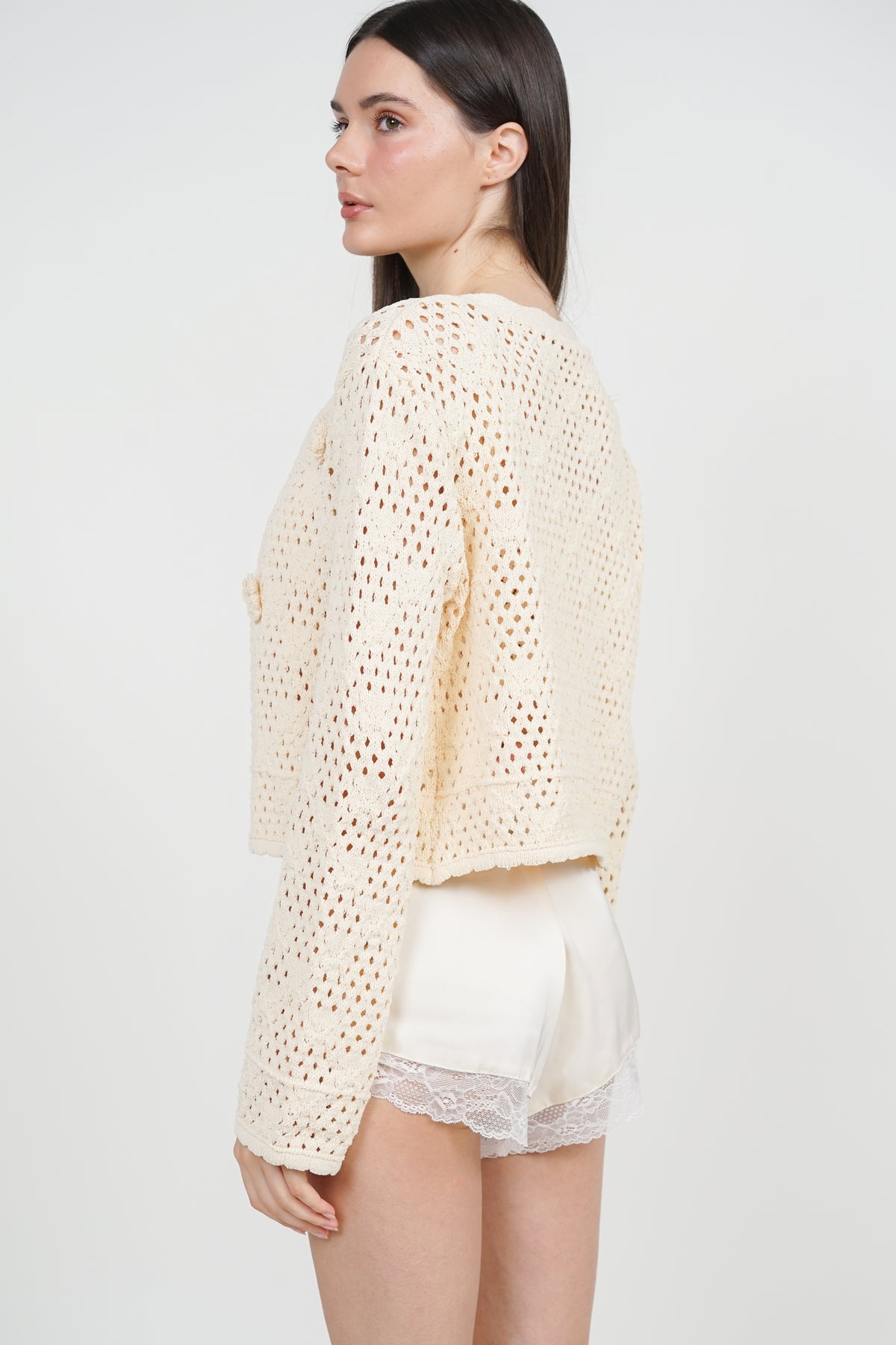 3D Flower Cardigan in Apricot