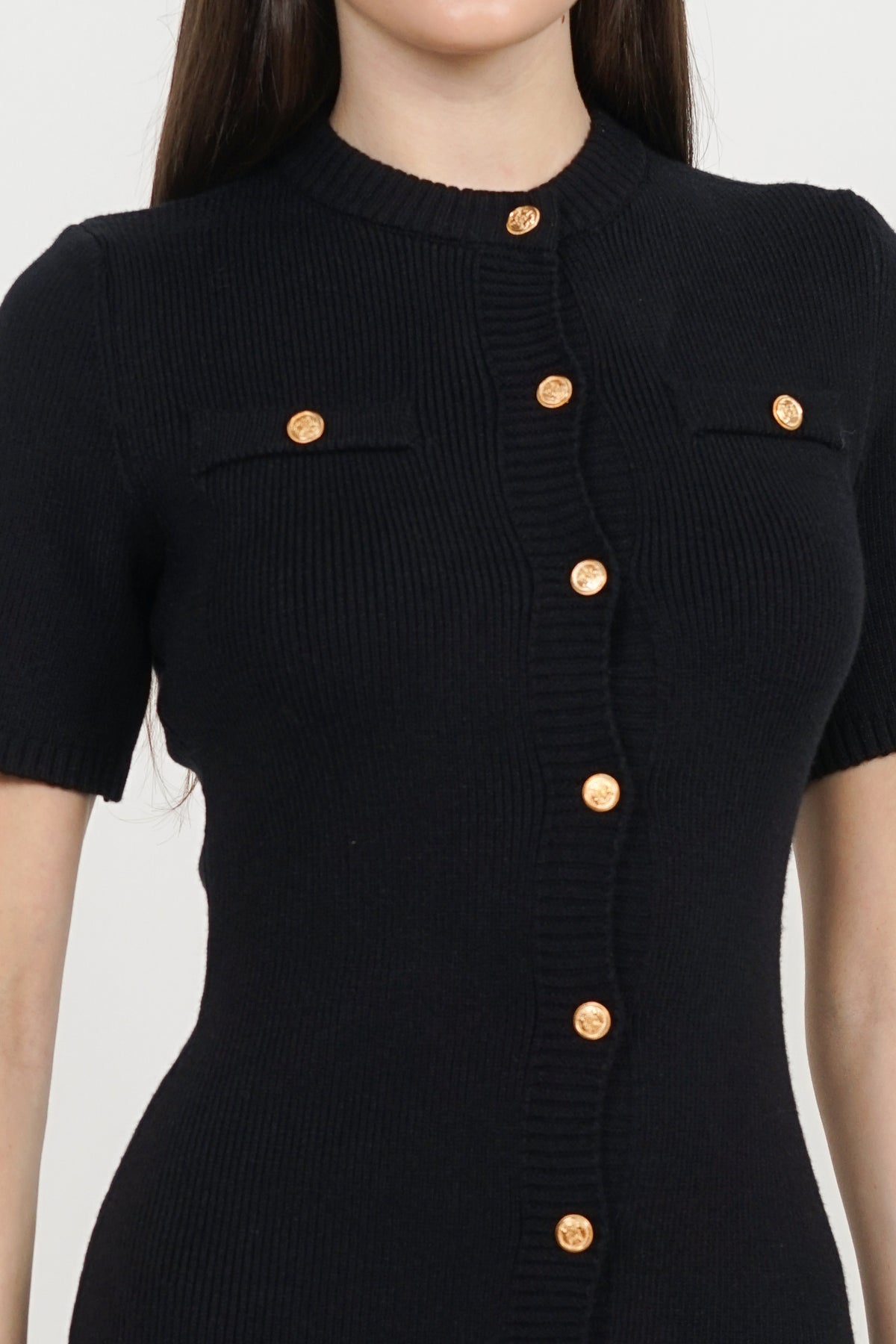 Button Knitted Dress in Black