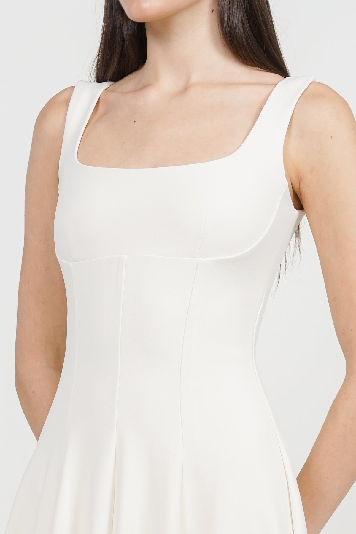 Square Neck Flare Midi Dress in Apricot