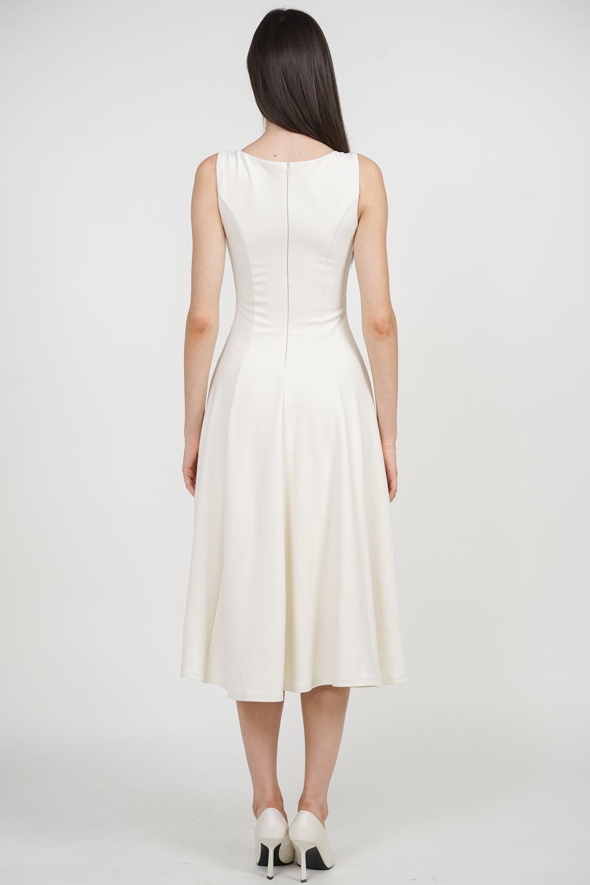 Square Neck Flare Midi Dress in Apricot