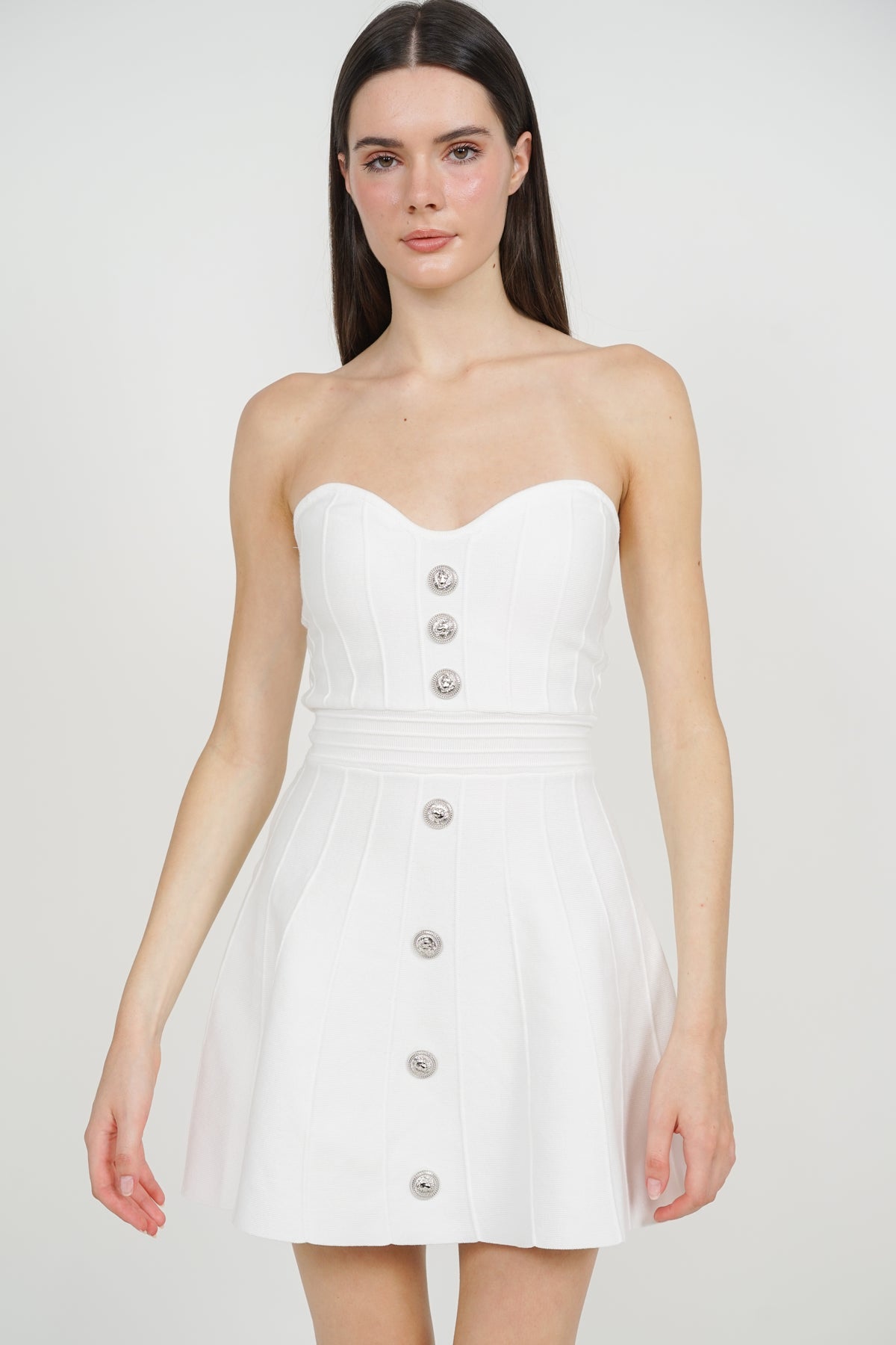 Knitted Button Cardi Dress Set in White