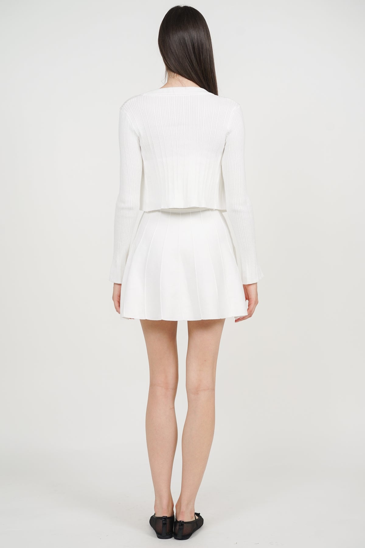 Knitted Button Cardi Dress Set in White