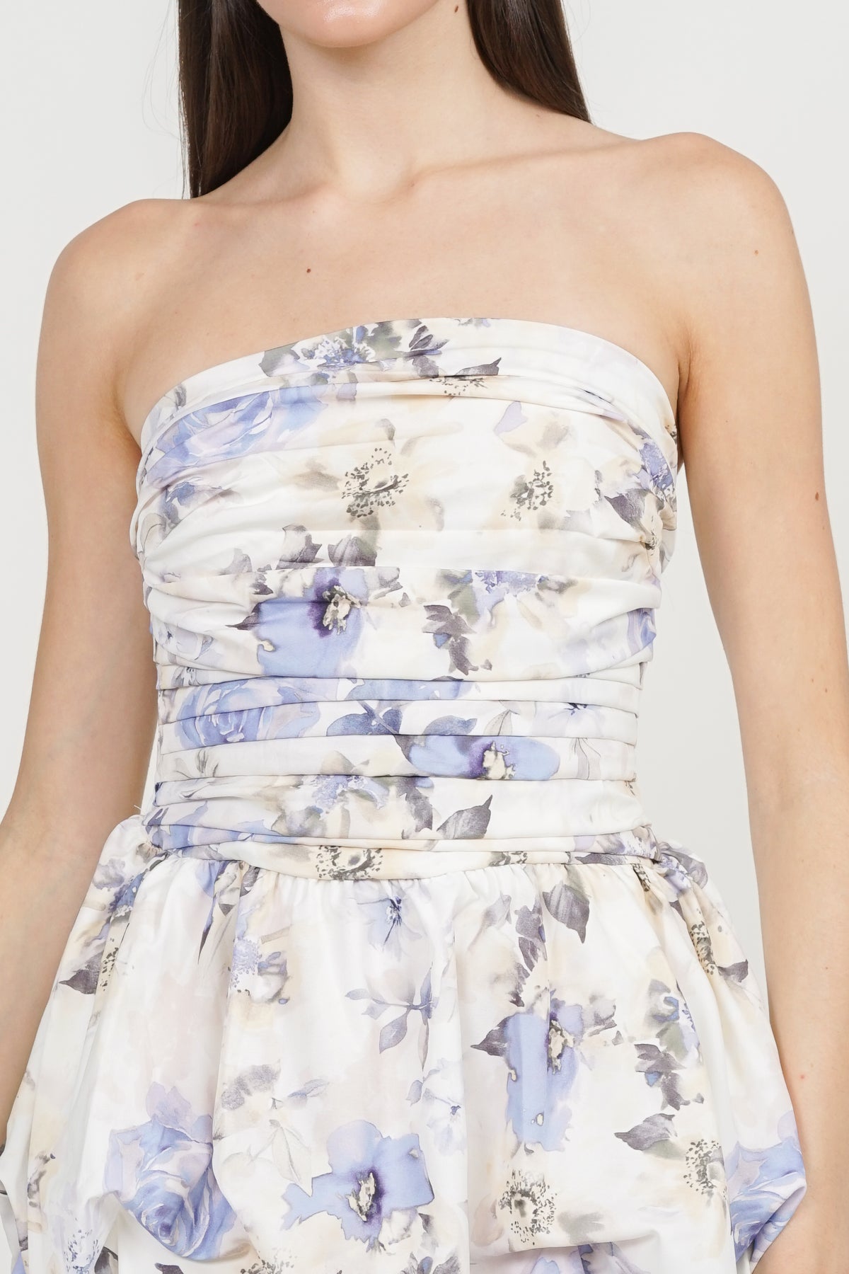 Tube Pleated Dress in Purple Floral
