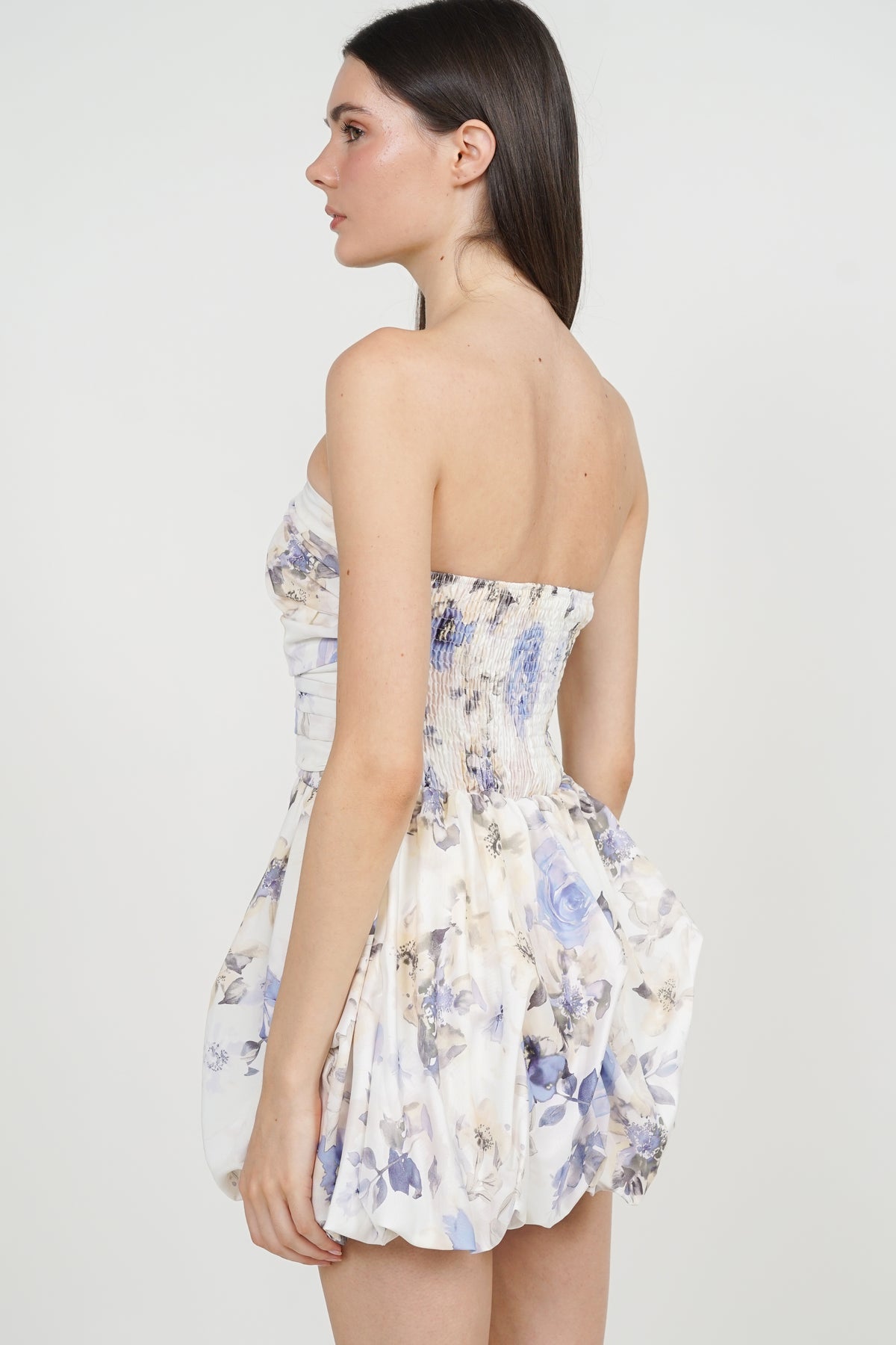 Tube Pleated Dress in Purple Floral