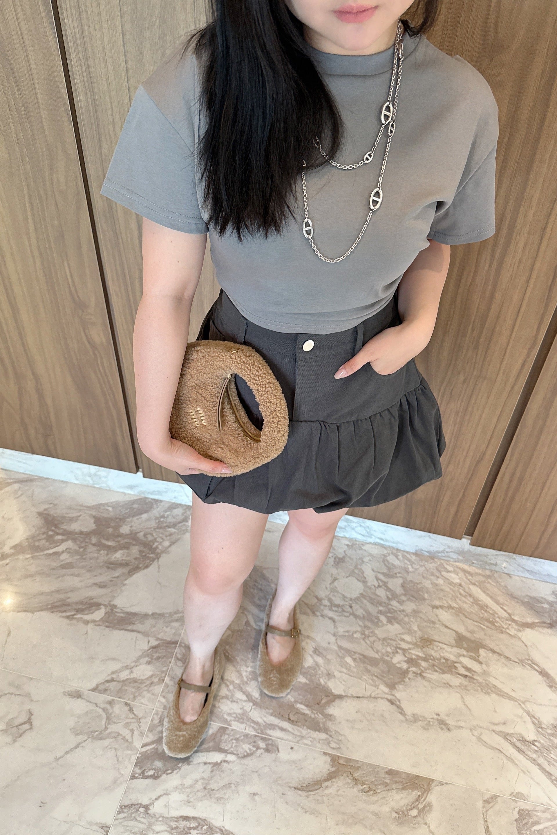 Bubble-Hem Skorts in Slate Grey