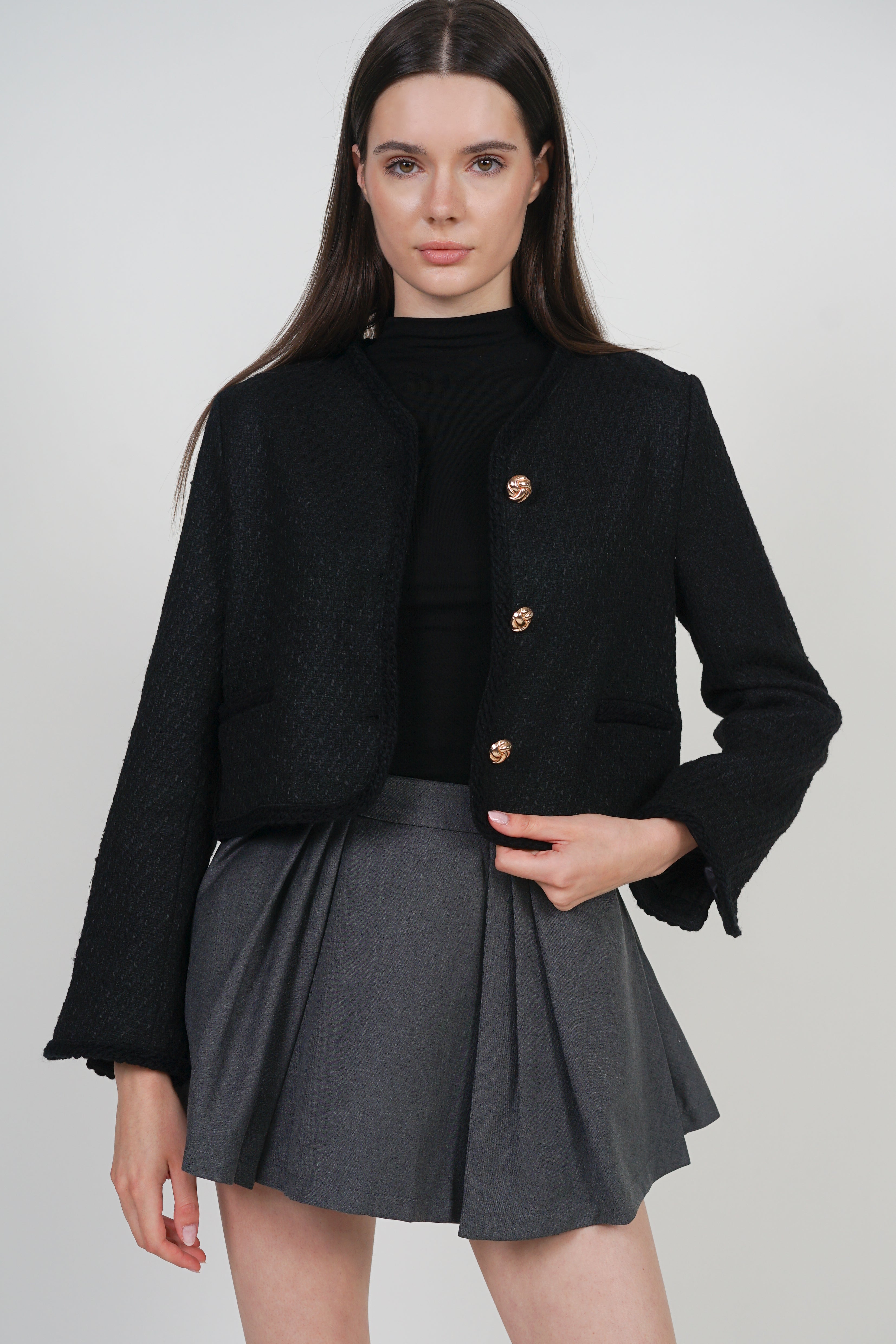 Boucle Tweed Jacket in Black