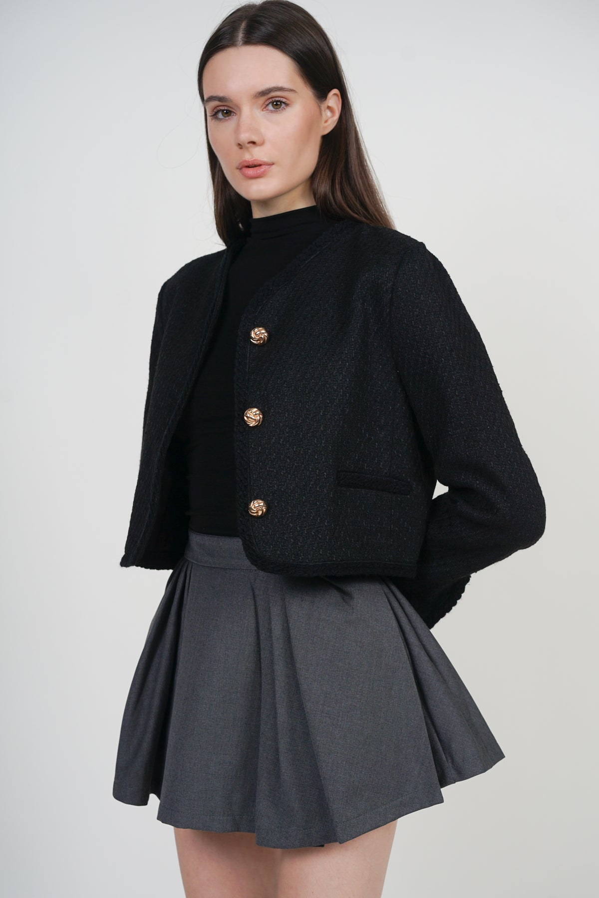 Boucle Tweed Jacket in Black