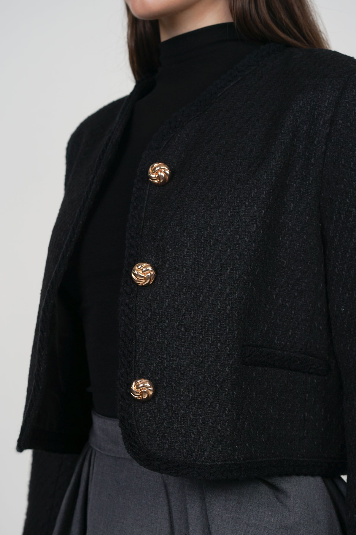 Boucle Tweed Jacket in Black