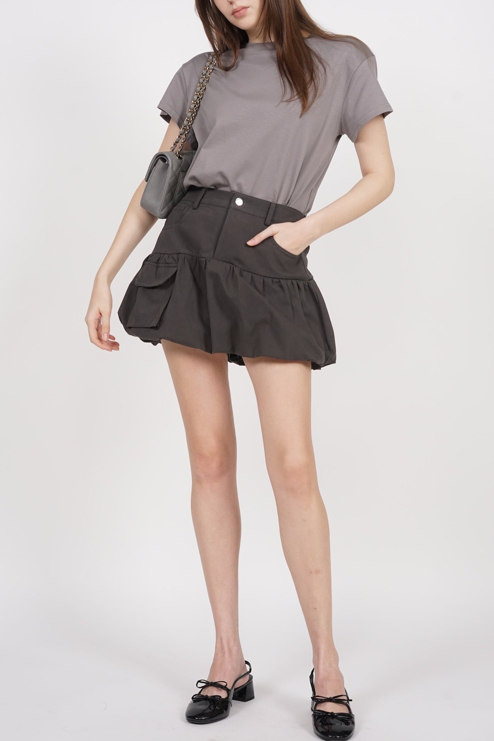 Bubble-Hem Skorts in Slate Grey