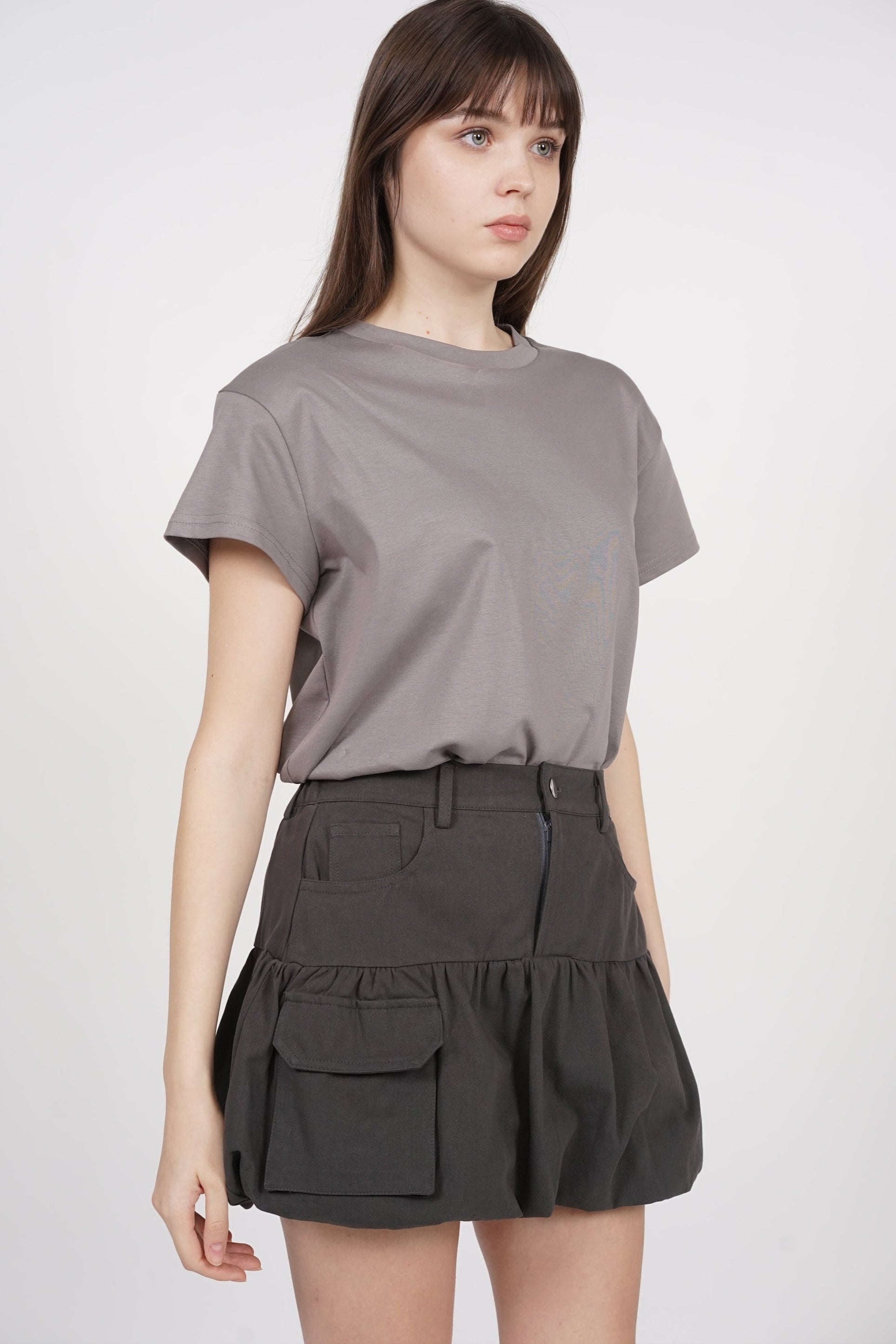 Bubble-Hem Skorts in Slate Grey