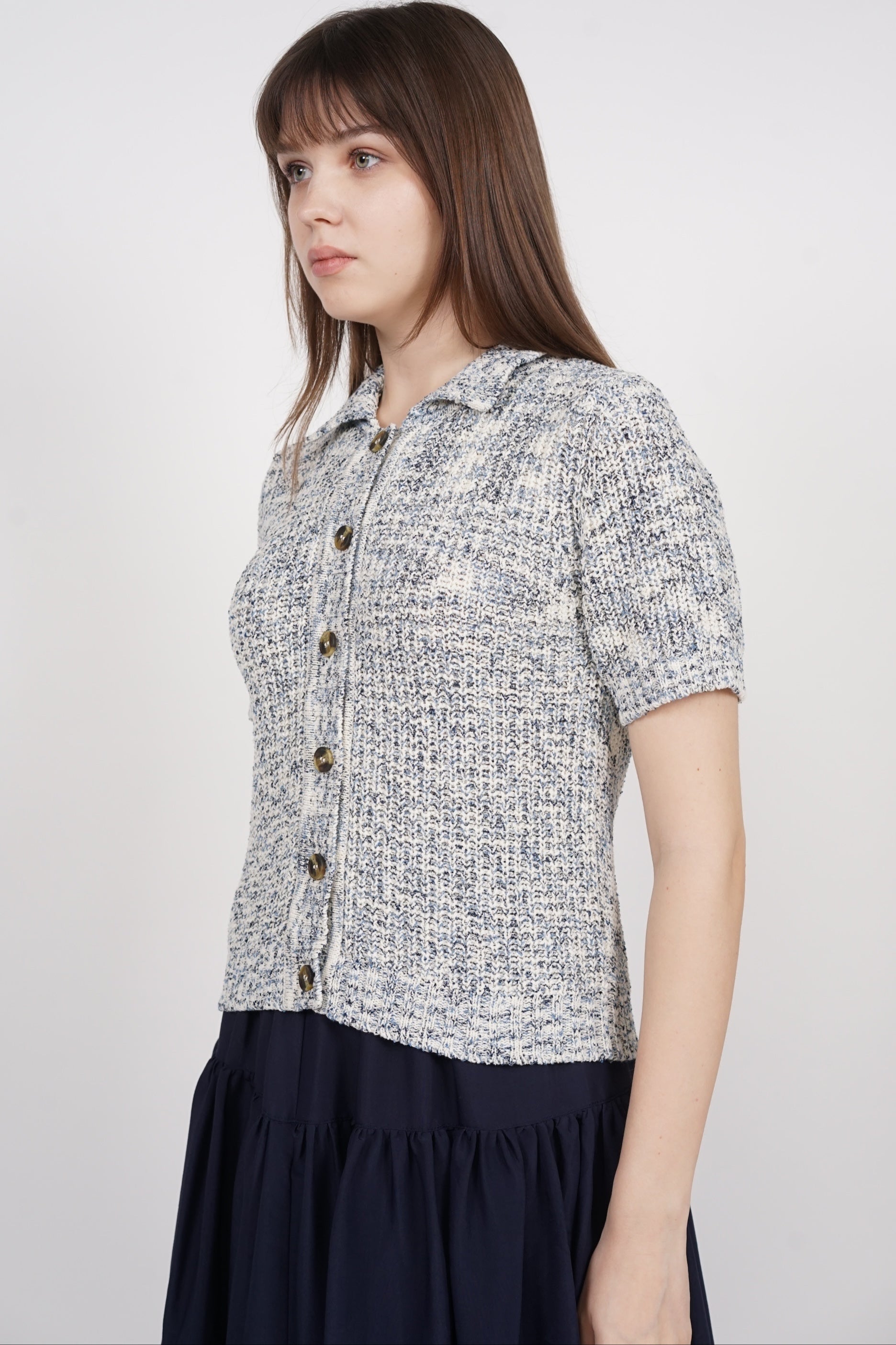 Polo Knit Top in Multi Blue