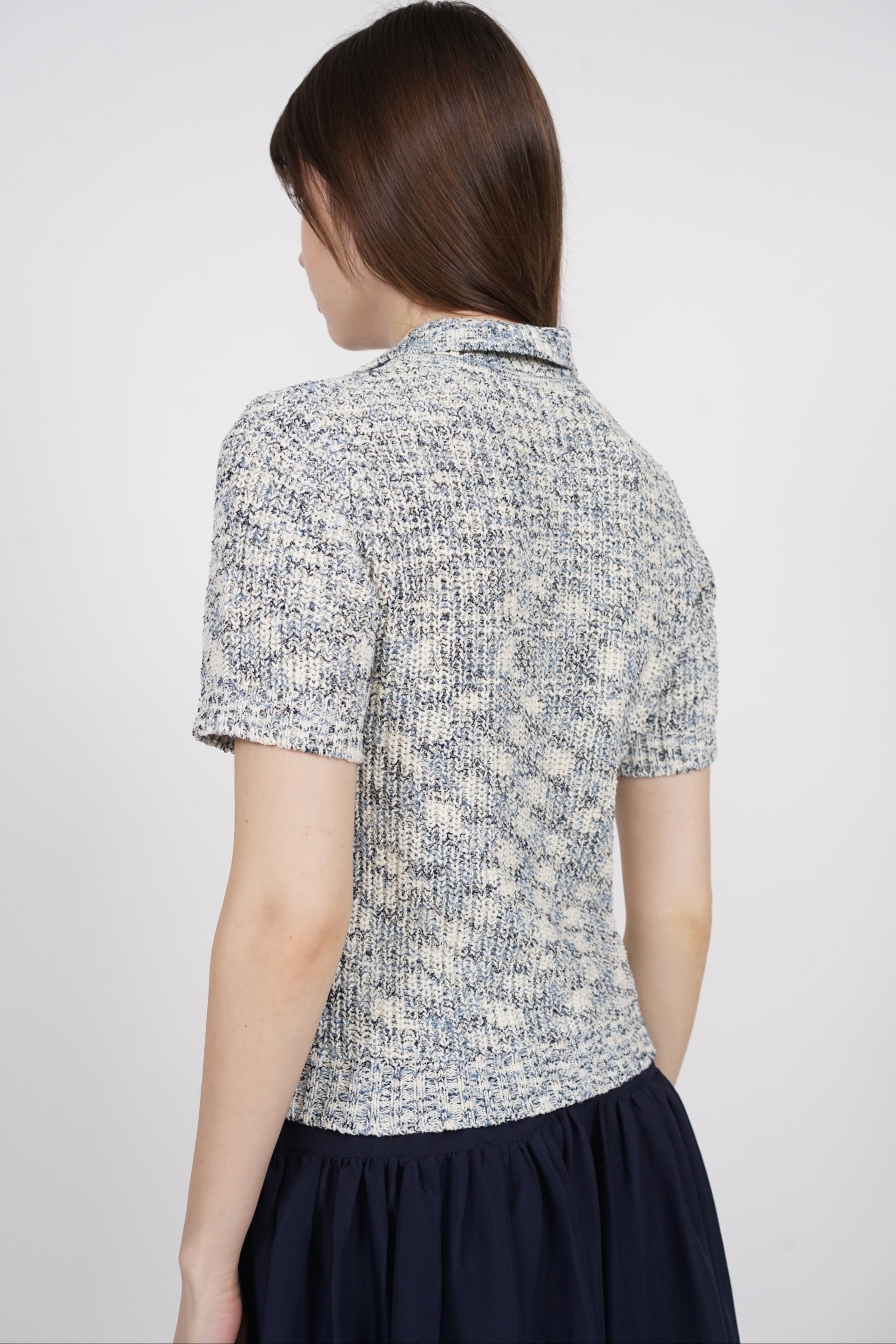 Polo Knit Top in Multi Blue